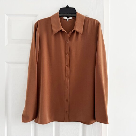 Tibi Soft Drape Slim Shirt in Cocoa Brown, size 8 - Picture 5 of 10